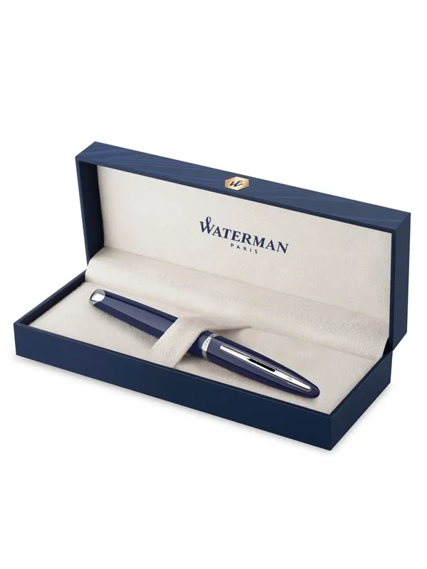 Waterman Carene Fountain Pen Blue Lacquer with palladium trim  18K Gold Fine Nib Blue Ink Gift Box