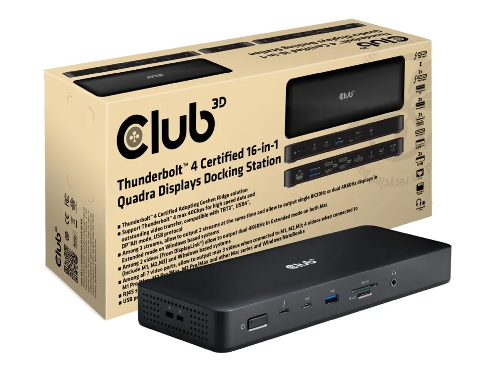 Club 3D 16-in-1 - docking station - USB-C / USB4 / Thunderbolt 3 / Thunderbolt 4 - 2 x Thunderbolt 4 3 x DP 2 x HDMI - 2.5GbE
