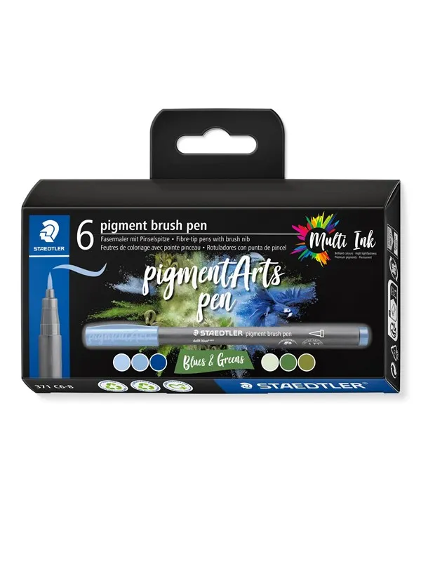 Staedtler pigment brush pen Blues&Greens 6pcs
