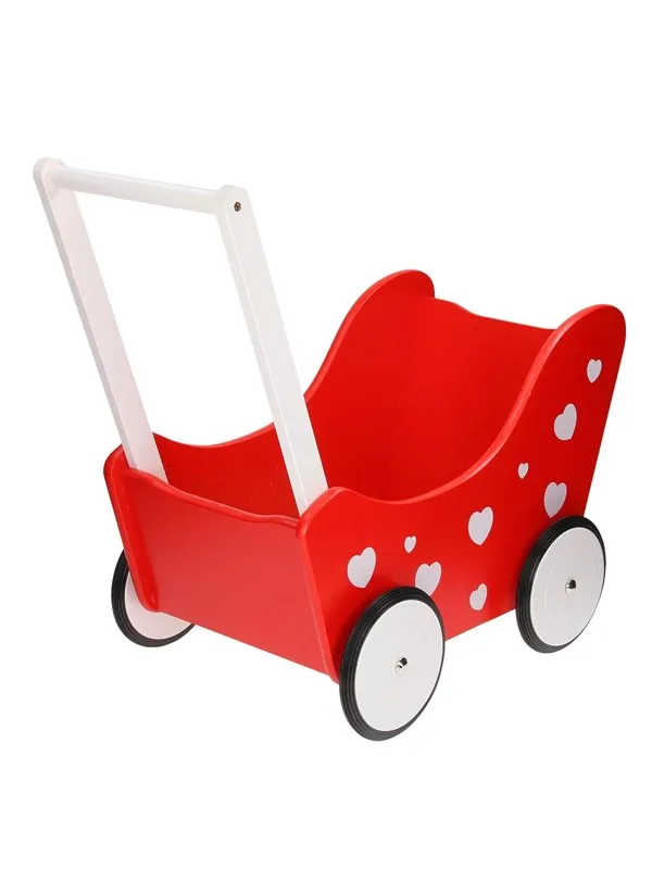 Playwood Doll's Pram Red with Hearts