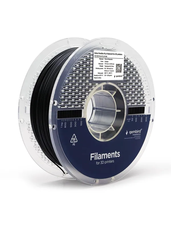 Gembird PLA filament - Extra Flexible - Svart - 1.75mm ø - 1 kg