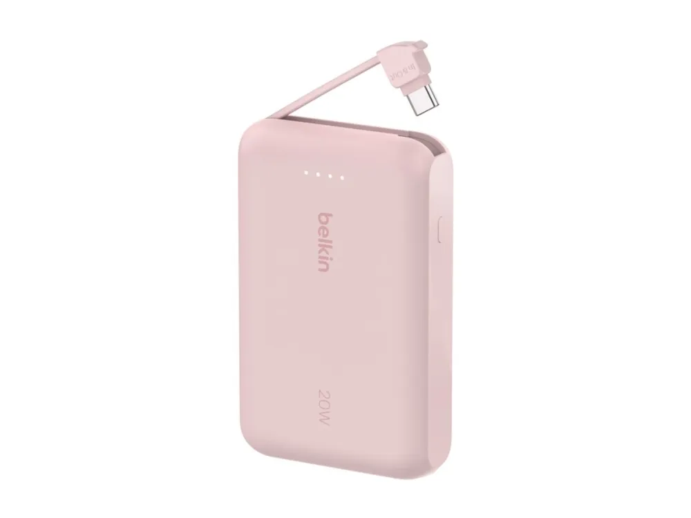 Belkin BoostCharge power bank - with integrated cable - 24 pin USB-C - 20 Watt Nødlader - 10000 mAh