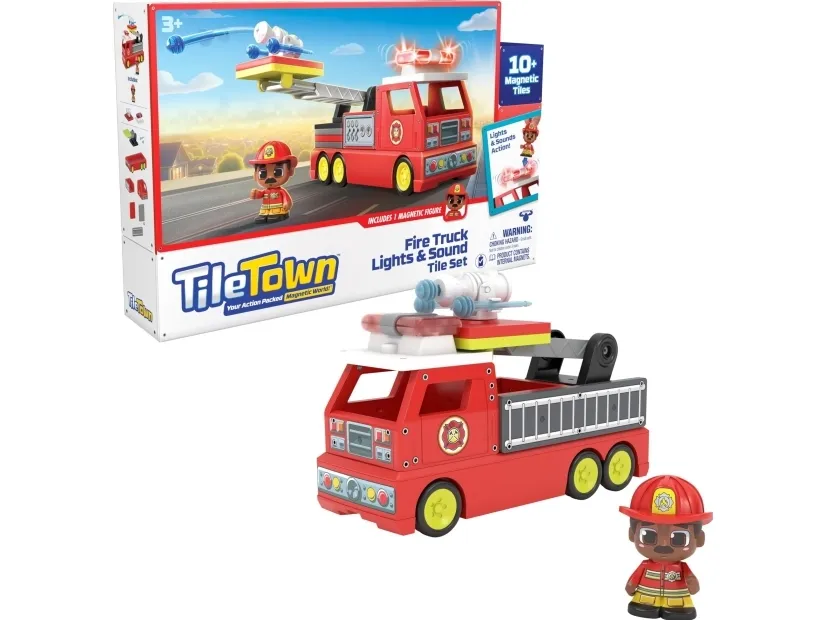 Tile Town Firetruck Magnetic Tiles Building Vehicle Playset 11 pcs