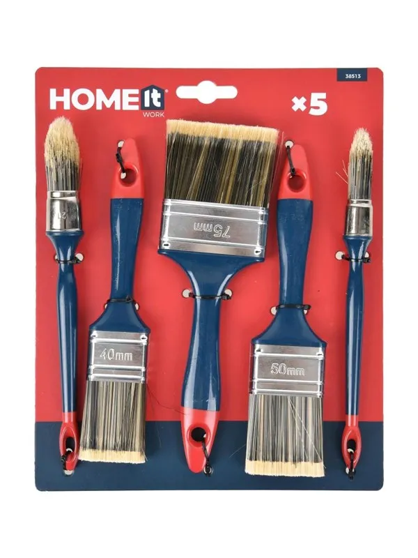 Work>it Home>it® Work. Brush set - 3 flat 40/50/70 mm + 2 round - Blue/red
