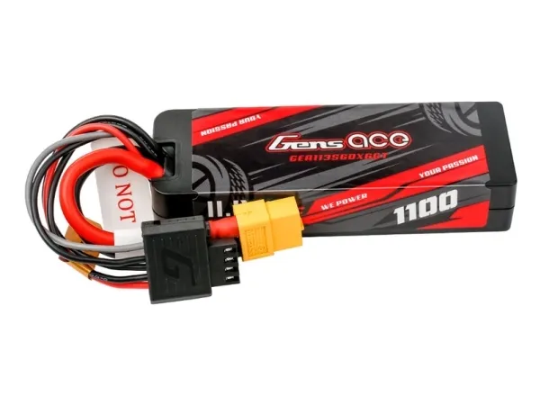 Gens ace &Tattu Lipo G-Tech 1100mAh 11.1V 3S1P 60C GRP-76 Hardcase Battery with XT60 Plug