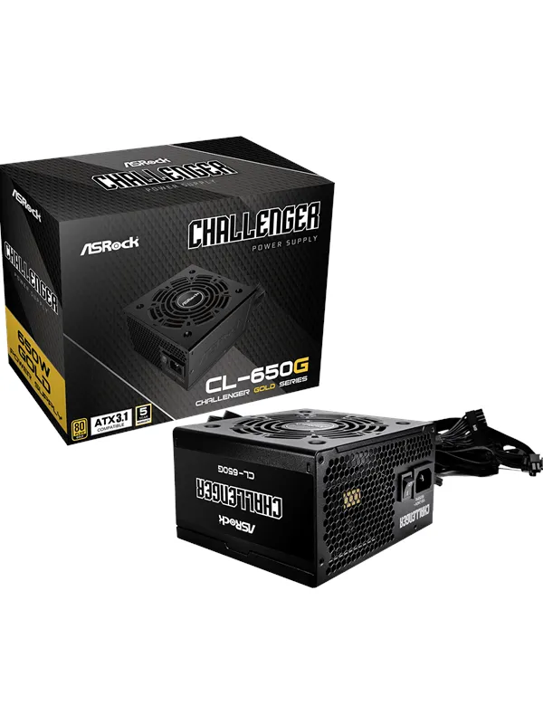 ASRock CL-650G Strømforsyning (PSU) - 650 Watt - 120 mm - ATX 3.1 - 80 Plus Gold sertifisert