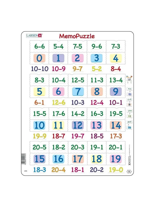 Larsen Puzzles Puzzle MemoPuzzle. Learn minus pieces with numbers from - 40 pieces Maxi (36.5x28.5 cm) Gulv