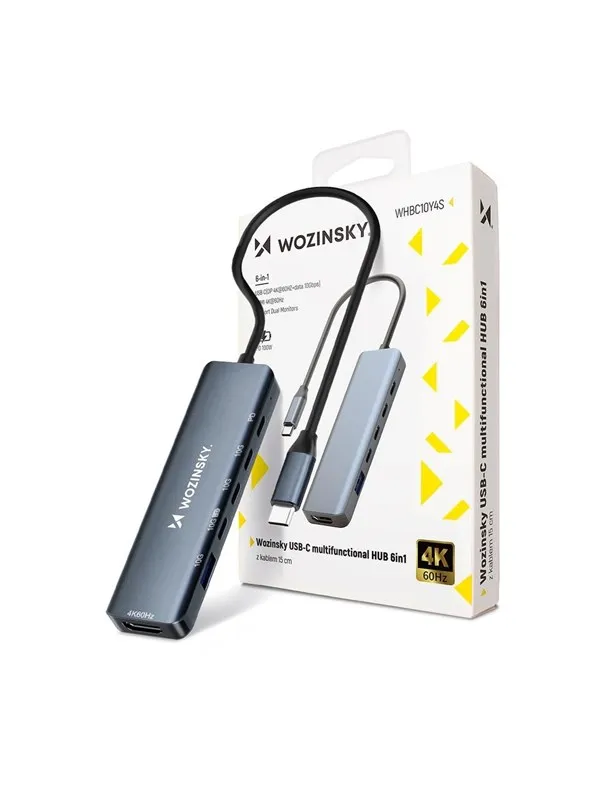 Wozinsky USB-C 6 in 1 Hub WHBC10Y4S Multifunctional Aluminum with 25 cm Cable - Gray USB-hub