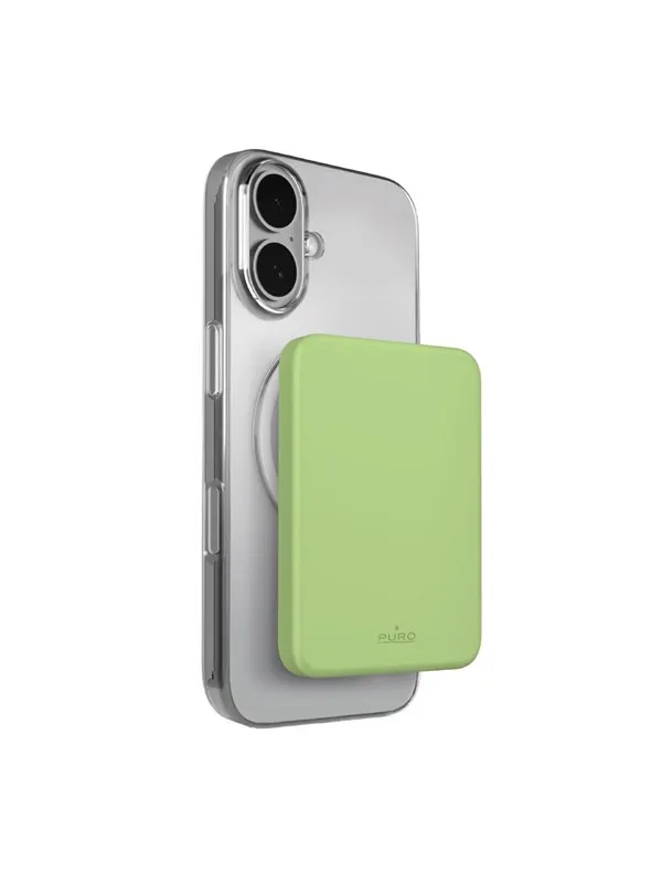 Puro 4200mAh ultra-thin power bank compatible with MagSafe USB-C - green Nødlader - Grønn - 4200 mAh