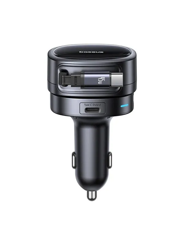 Baseus PrimeTrip VR1 60W USB-A USB-C Car Charger with Retractable USB-C Cable - Black