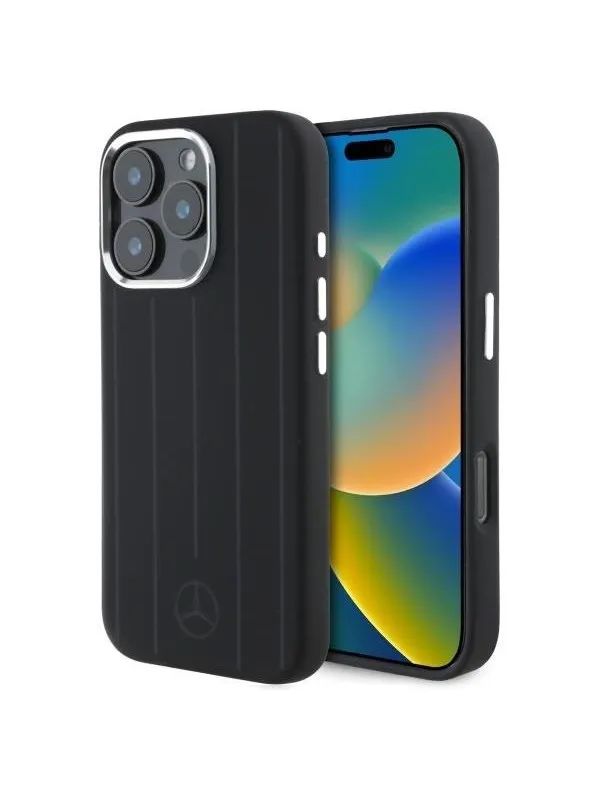 Mercedes MEHMP16L23SUVSK iPhone 16 Pro 6.3" Black/Black Hardcase Silicone Vertical Tonal Stripes MagSafe
