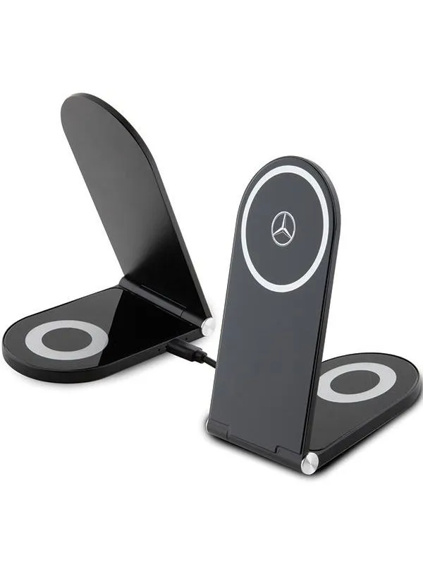 Mercedes  Silver Stars MagSafe Foldable Induction Charger 2in1 15W - Black