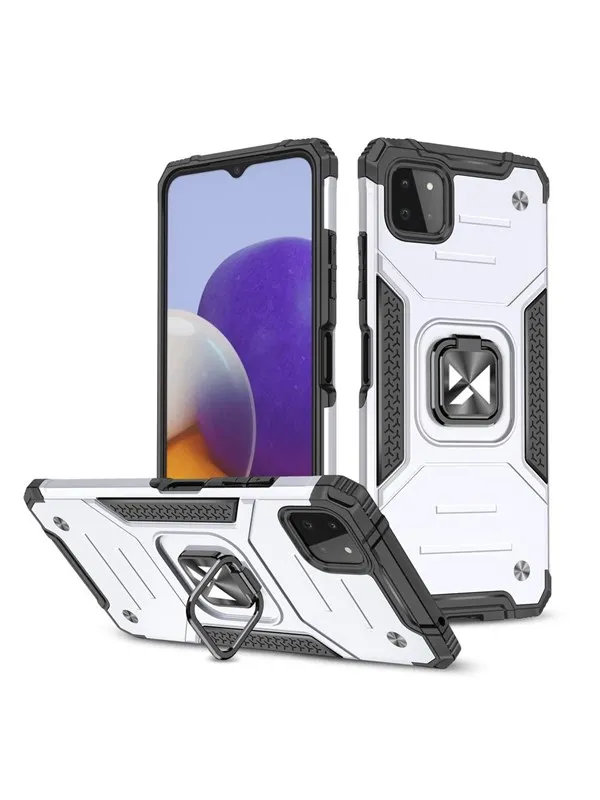 Wozinsky Ring Armor Armored Hybrid Case Cover + Magnetic Holder Samsung Galaxy A22 4G Silver