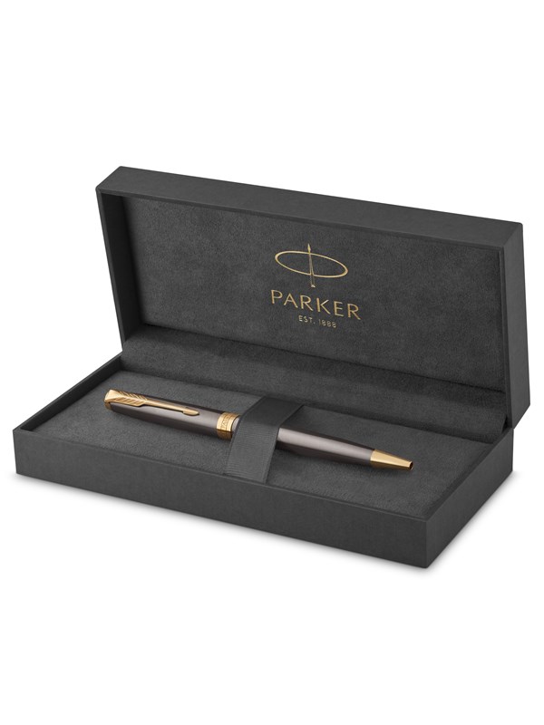 Parker Sonnet Ballpoint Pen | Grey Lacquer with Gold Trims | Medium Point | Black Ink Refill | Gift Box