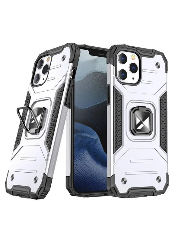 Wozinsky Ring Armor Hybrid Case Cover + Magnetic Holder iPhone 13 Pro Max Silver
