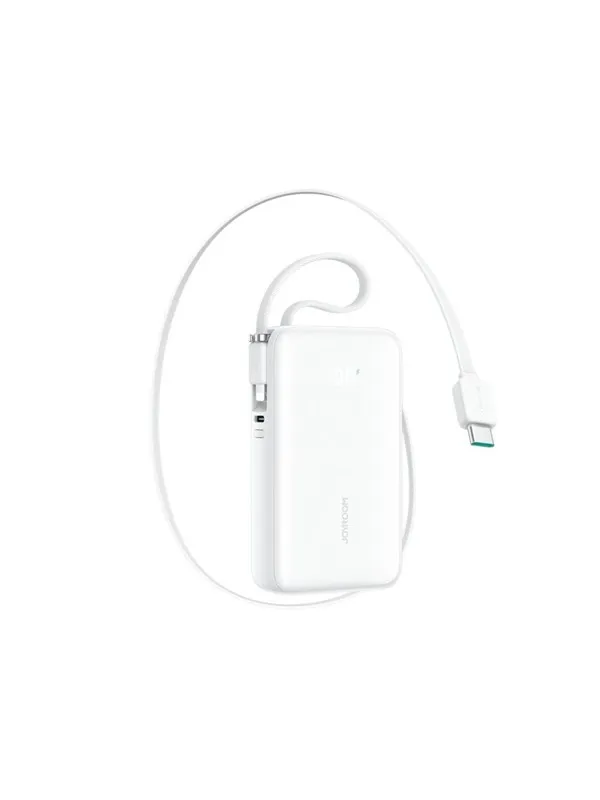 Joyroom JR-PR2L 10000mAh 35W Power Bank with Built-in Retractable USB-C Cable and Lightning Lanyard Cable - White Nødlader - Hvit - 10000 mAh