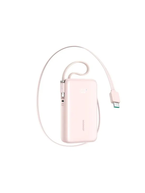 Joyroom JR-PR2L 10000mAh 35W Power Bank with Built-in Retractable USB-C Cable and Lightning Lanyard Cable - Pink Nødlader - Rosa - 10000 mAh