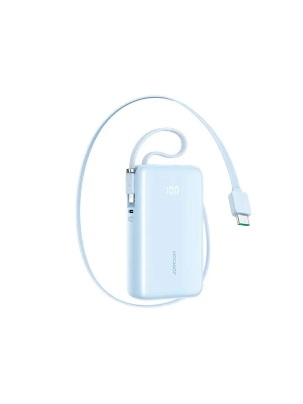 Joyroom JR-PR2L 10000mAh 35W Power Bank with Built-in Retractable USB-C Cable and Lightning Lanyard Cable - Blue Nødlader - Blue - 10000 mAh