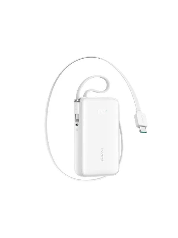 Joyroom JR-PR2 35W 10000mAh Power Bank with Retractable USB-C Cable and Built-in Lightning Cable - White Nødlader - Hvit - 10000 mAh