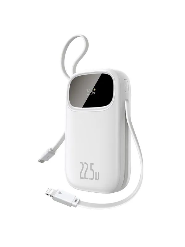 Baseus EnerFill FC31 20000mAh 22.5W Powerbank with Digital Display and 2 Built-in Cables (USB-C + Lightning) - White Nødlader - Hvit - 20000 mAh