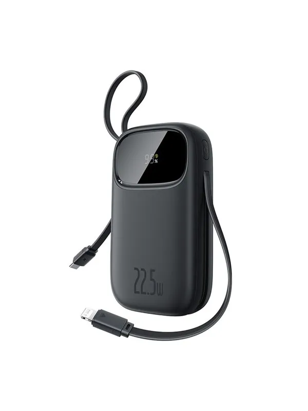 Baseus EnerFill FC31 10000mAh 22.5W Powerbank with Digital Display and 2 Built-in Cables (USB-C + Lightning) - Black Nødlader - Svart - 10000 mAh