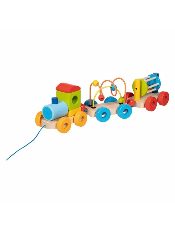 Goki Wooden Train Rio with Blocks Bead Labyrinth Rattle
