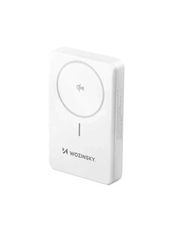Wozinsky WLWP-10KA0Y3WS 22.5W PD Qi2 10000 mAh with stand 1x USB-A 1x USB-C - white Nødlader - Hvit - 10000 mAh