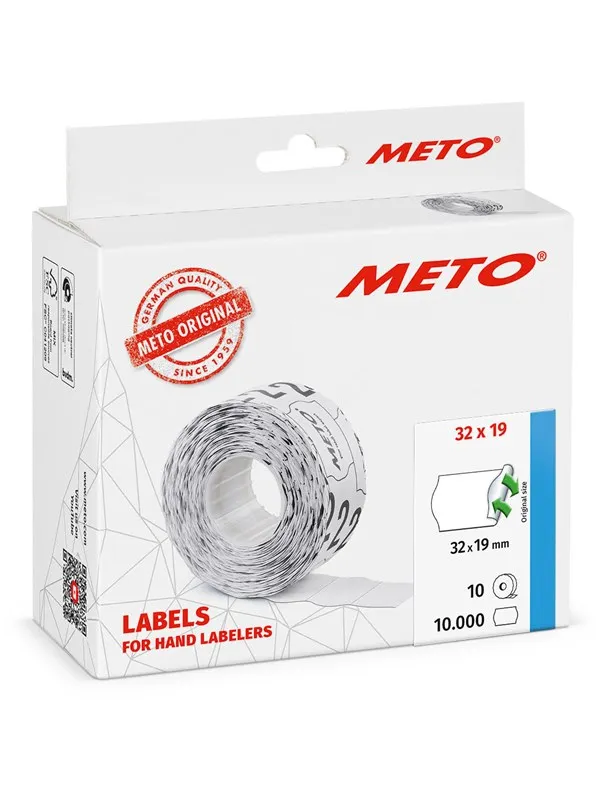 METO Prisetiketter avtak. 32x19mm, hvit, 10rl/1000