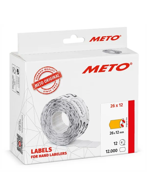 METO Prisetiketter, 26x12mm, neonoransje 12rl/1000
