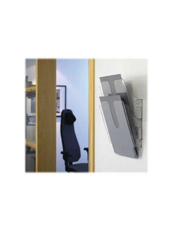 DURABLE Brosjyrestativ for veggmontering. Med 2 st rom/hyller for A4 stående format.