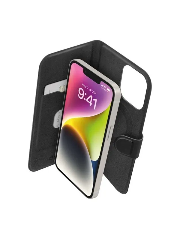 SBS iPhone 14/13 wallet case with a slim design card slot and magnetic fastening compatible with MagSafe charging - Black