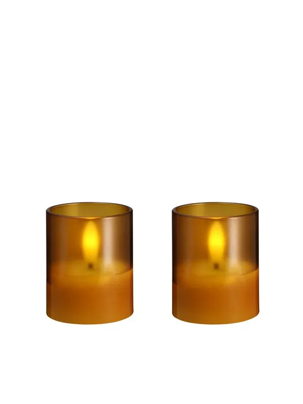 Moods & More LED glass candle - Hurricane - Honey Mustard - 47x57 mm - 2 pcs