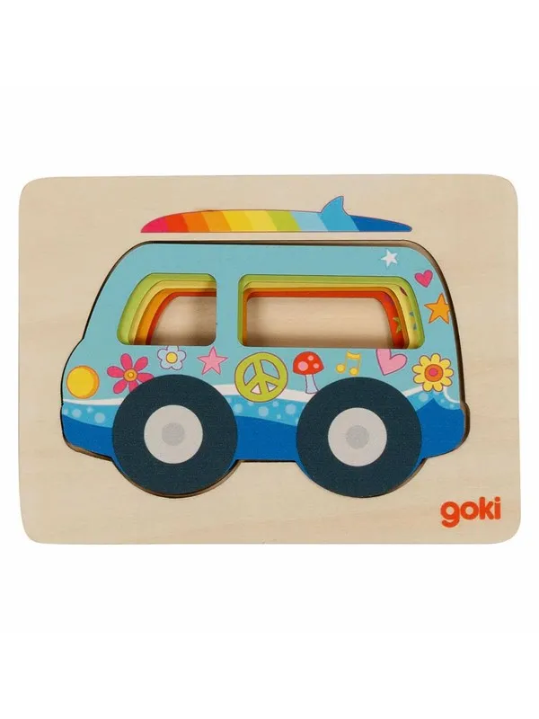 Goki Wooden Layer Puzzle Car 5 pcs. Tre