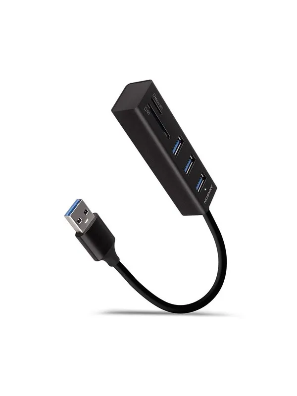 AXAGON SuperSpeed USB-A Hub with 3 USB Ports and Card Reader USB-hub - USB 3.2 - 3 porter - Svart