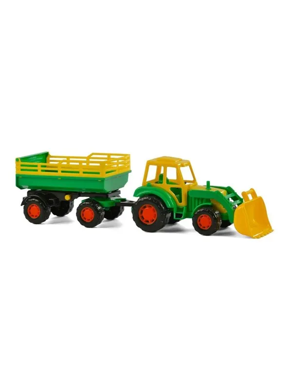 Cavallino Toys - Tractor with Front Loader and Trailer Green