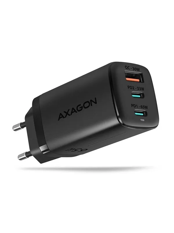 AXAGON Wall Charger 65W PD 3.0 & Quick Charge 4+ - 2 × USB-C + 1 × USB-A
