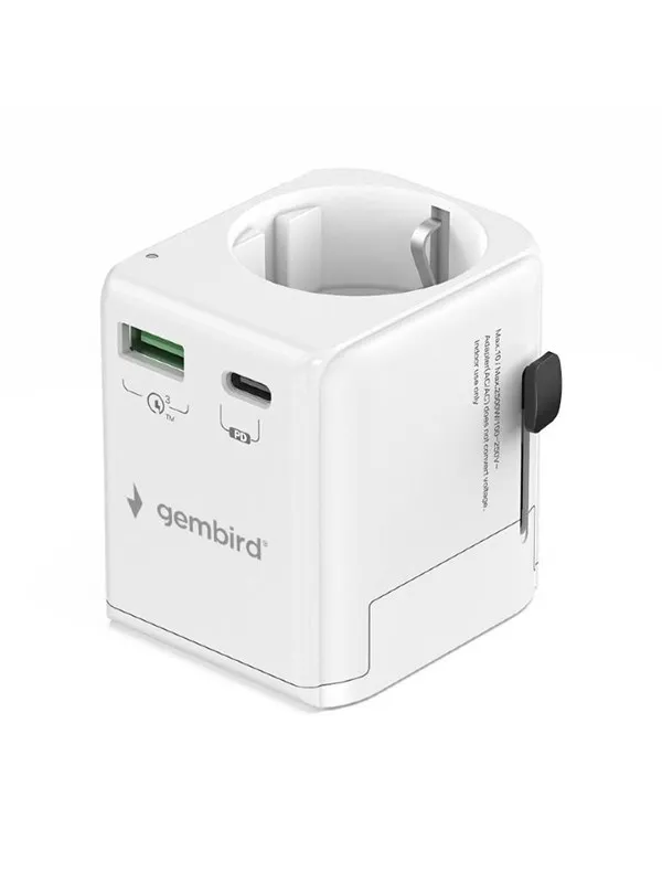 Gembird Grounded universal travel power adapter - 20W