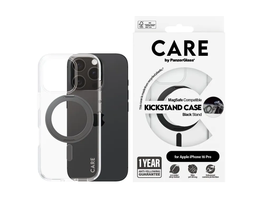 CARE by PanzerGlass Case Feature Black Kickstand & MagSafe iPhone 16 Pro