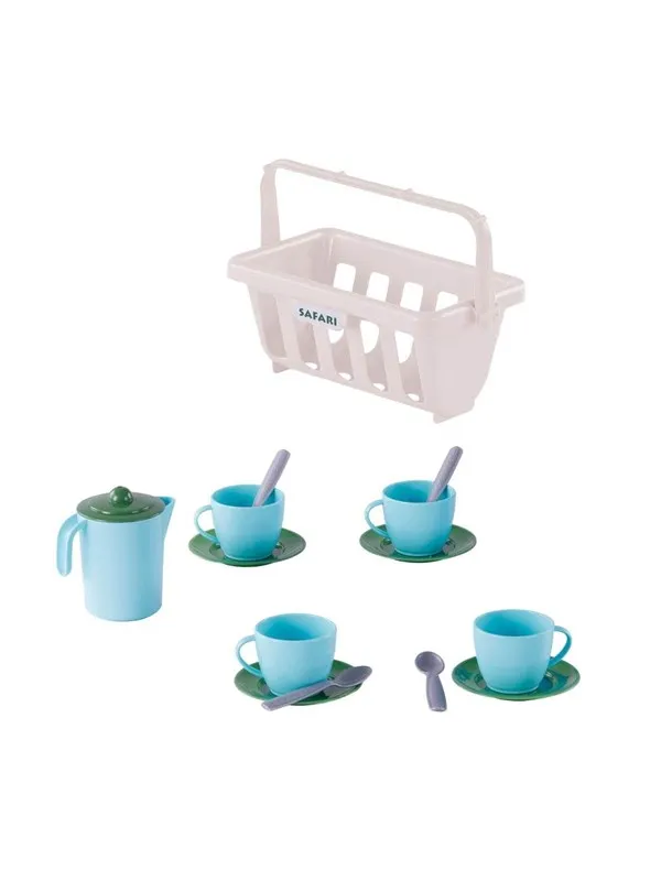 Cavallino Toys Cavallino Crockery in Basket Blue 15 pieces.