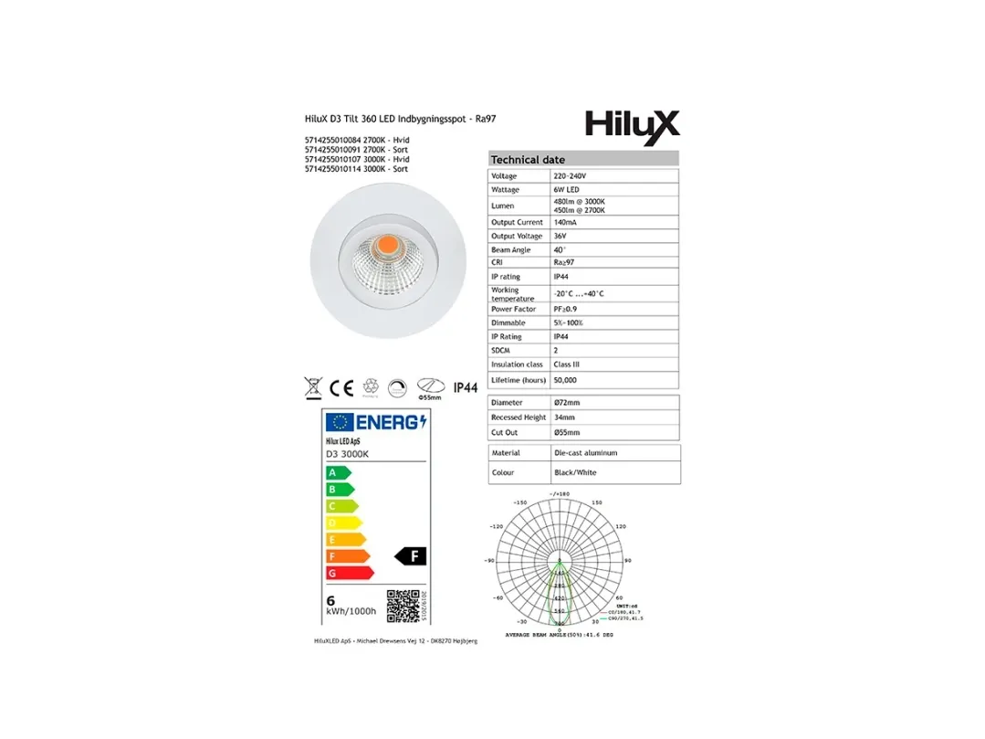 HiluX D3 Tilt360 - Full Spectrum LED Recessed spot - Ra97 - 3000K - White