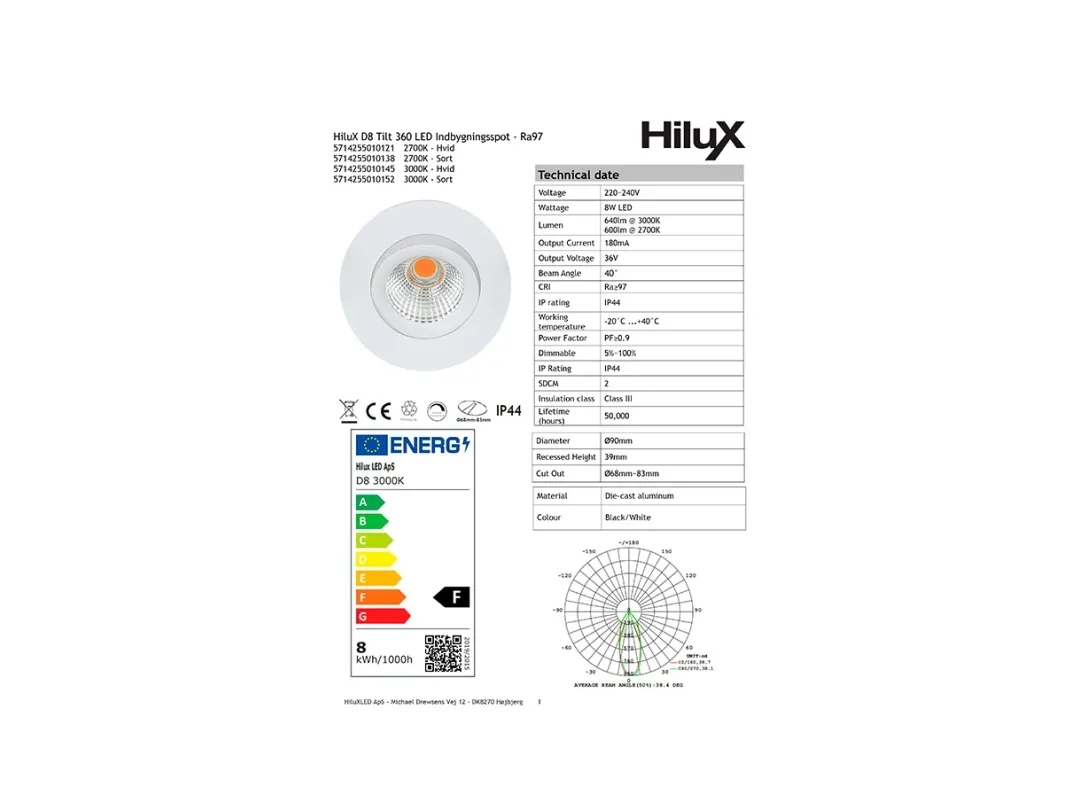 HiluX D8 Tilt360 - Full Spectrum LED Recessed spot - Ra97 - 3000K - Black