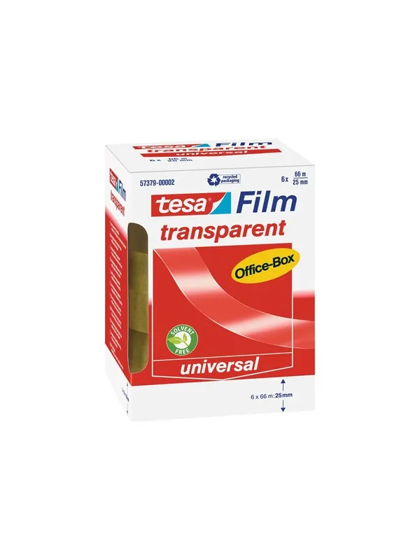tesa film office tape - 25 mm x 66 m - transparent (pack of 6)