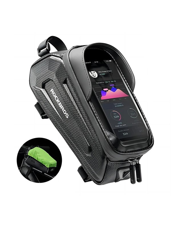 Rockbros B68 Bike Pannier for Frame - Armored - with Phone Pocket and Cover - 1.7L - Black