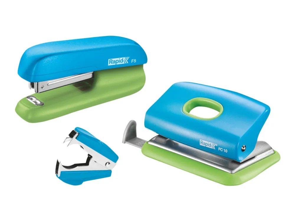Rapid Stifte- & Hullemaskin Mini sett  F5+FC10+C2 Blister Blå/Grønn