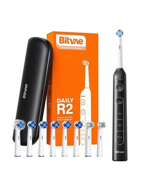 Bitvae Elektrisk tannbørste Rotary toothbrush with tips set and travel case R2 (black)