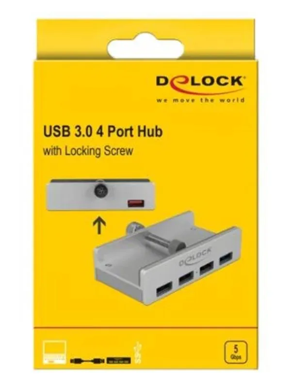 DeLOCK External USB 3.0 4 Port Hub with Locking Screw USB-hub - 4 porter - Sølv