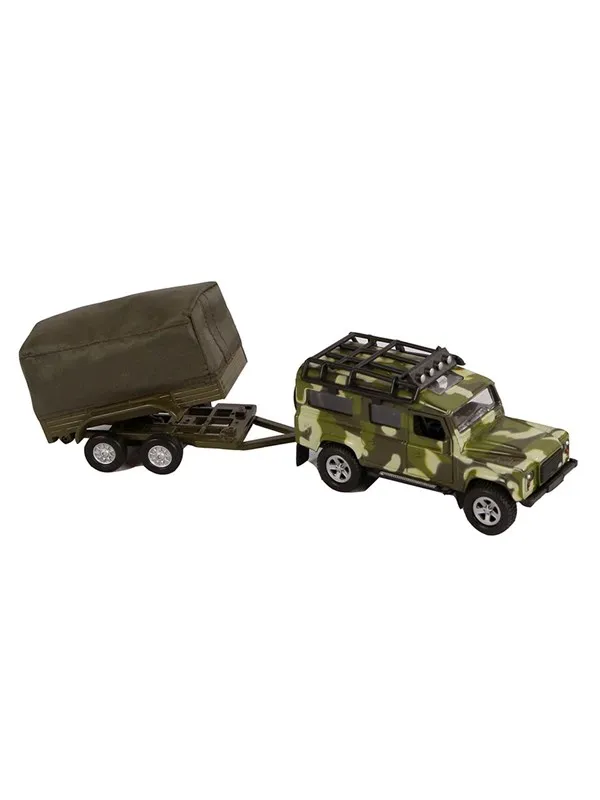 Kids Globe Die-cast Land Rover With Army Trailer 27cm