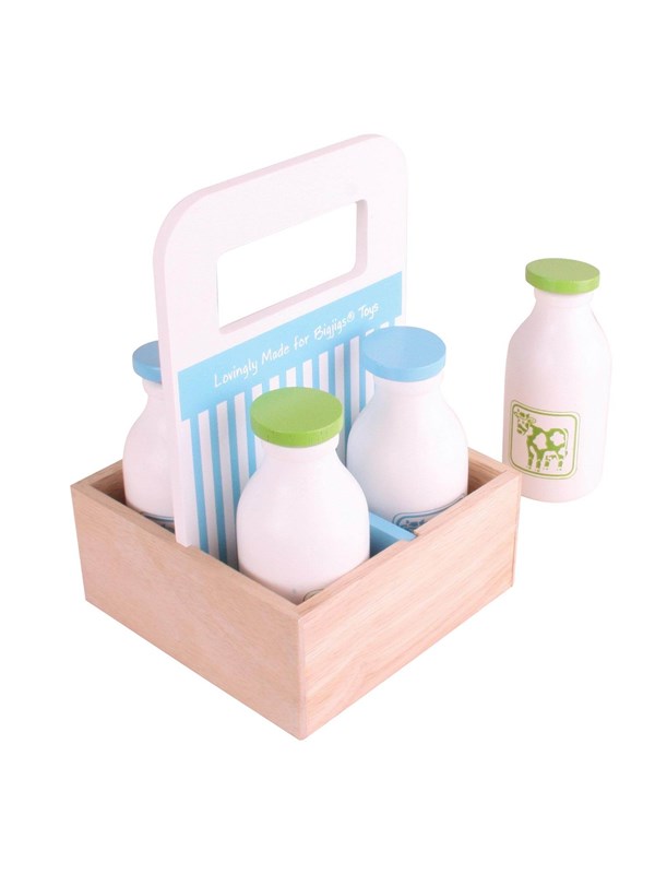 Bigjigs Wooden Box with Milk Bottles 5 pcs.