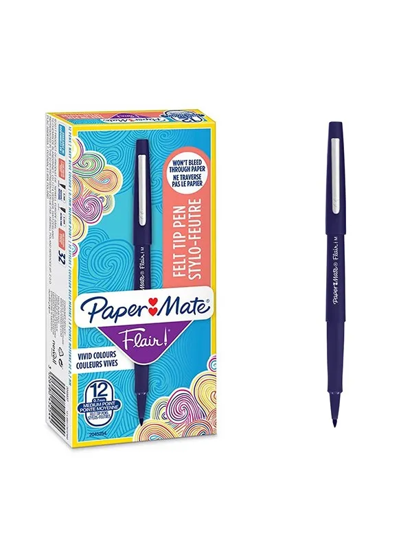 Paper Mate Flair filtpenner | Middels punkt (0,7 mm) | Marineblå | 12 Stk