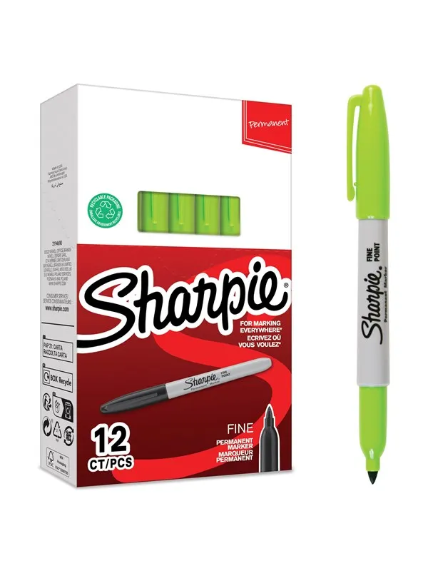 Sharpie permanente markører | Fint tips for dristige detaljer | Limegrønt blekk | 12 stk